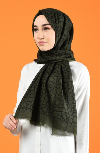 Patterned Cotton Shawl Khaki 901612-09