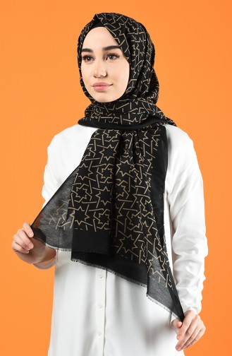 Patterned Cotton Shawl Black Beige 901612-10