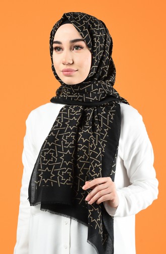 Patterned Cotton Shawl Black Beige 901612-10