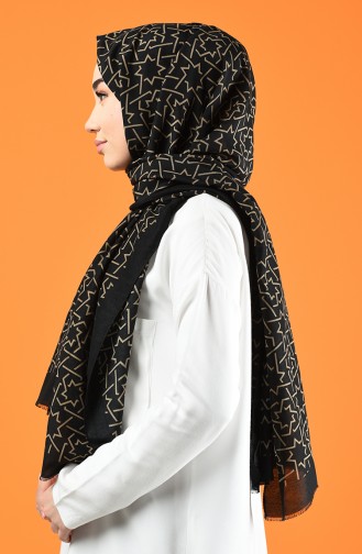 Patterned Cotton Shawl Black Beige 901612-10