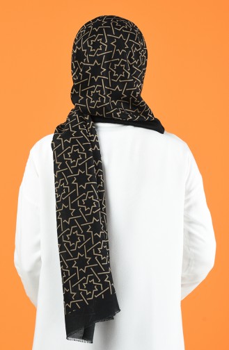 Patterned Cotton Shawl Black Beige 901612-10