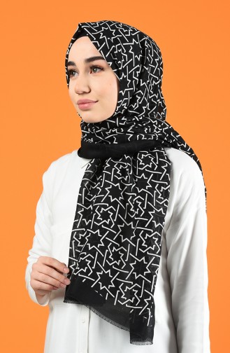 Patterned Cotton Shawl Black White 901612-12