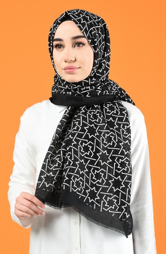 Patterned Cotton Shawl Black White 901612-12