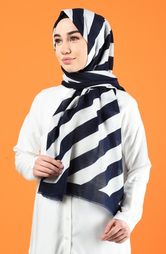 Patterned Cotton Shawl Navy Blue 901613-02