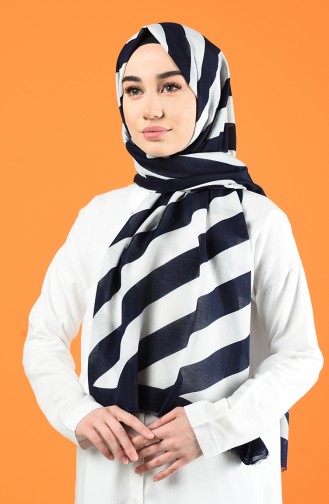 Patterned Cotton Shawl Navy Blue 901613-02