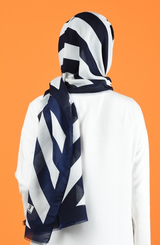 Patterned Cotton Shawl Navy Blue 901613-02
