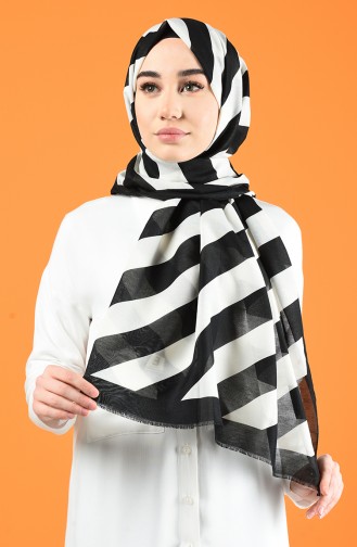 Patterned Cotton Shawl Ecru Black 901613-12