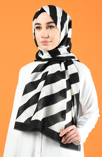 Patterned Cotton Shawl Ecru Black 901613-12