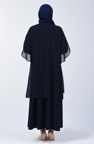 Plus Size Stone Printed Evening Dress 7803-01 Navy Blue 7803-01