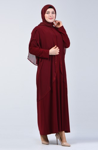 Robe de Soirée İmprimée de Pierre Grande Taille 7803-02 Bordeaux 7803-02