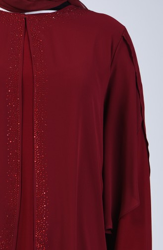 فستان سهرة مزين بالستراس مقاس كبير أحمر كلاريت 7803-02