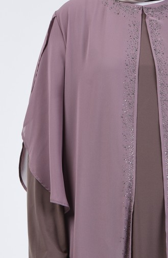 Robe de Soirée İmprimée de Pierre Grande Taille 7803-03 Vison 7803-03