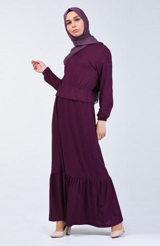 Kleid mit elastische Taille 0215-02 Lila 0215-02