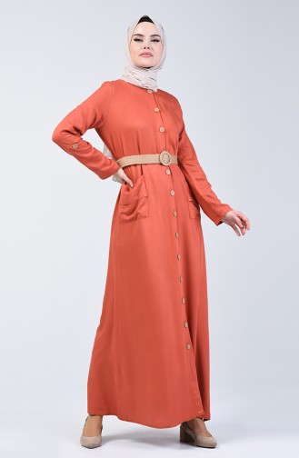 Ziegelrot Hijab Kleider 8021-02