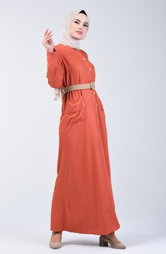 Brick Red Hijab Dress 8021-02