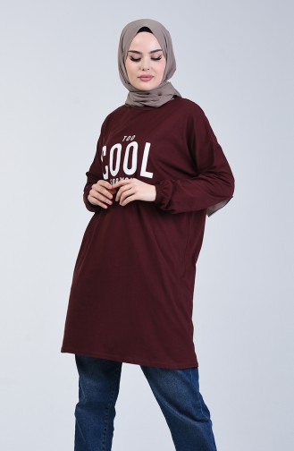 Baskılı Tunik 1284-07 Koyu Bordo