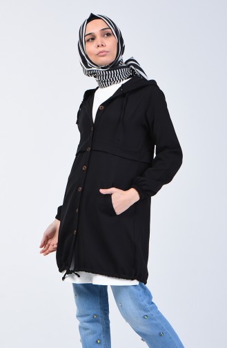 Hooded and Elastic Sleeve Tunic 0213-02 Black 0213-02