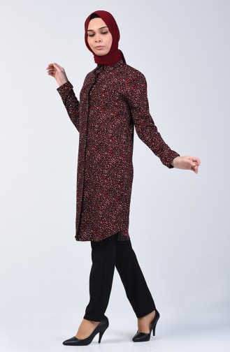 Desenli Tunik 0244-02 Bordo