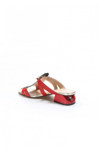 Fast Step Real Leather Red Gold Patent Leather Short Heel Slippers 064Za758 064ZA758-16782433