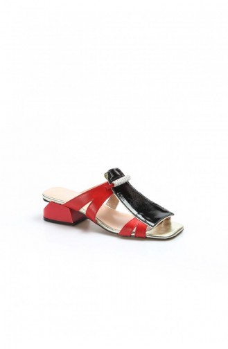 Fast Step Real Leather Red Gold Patent Leather Short Heel Slippers 064Za758 064ZA758-16782433