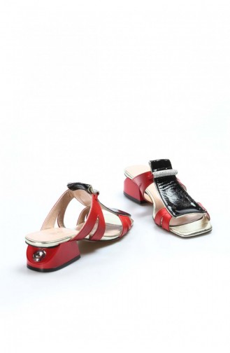 Fast Step Real Leather Red Gold Patent Leather Short Heel Slippers 064Za758 064ZA758-16782433