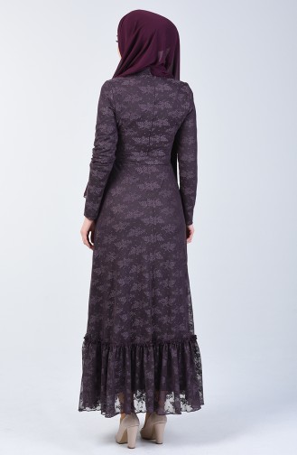 Shirred Belted Evening Dress 1013-01 Dark Lilac 1013-01