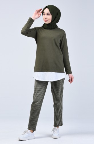 Two-Thread Checkered Tunic Trousers Double Set 2003-01 Khaki 2003-01