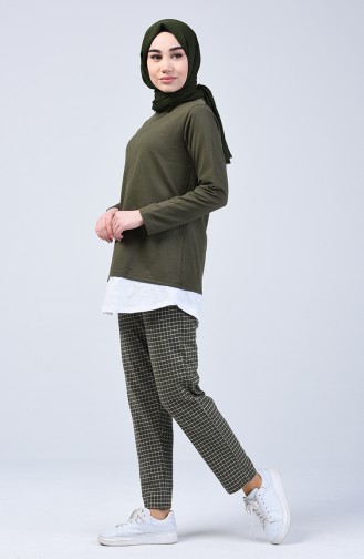 Two-Thread Checkered Tunic Trousers Double Set 2003-01 Khaki 2003-01