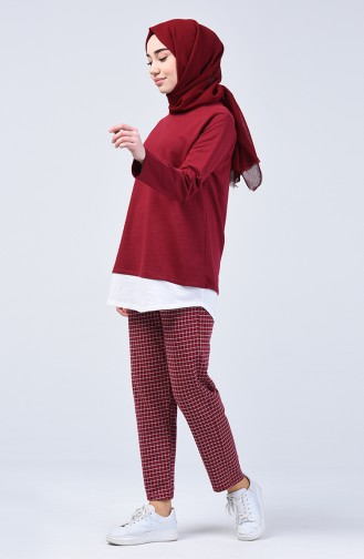 Two-Thread Checkered Tunic Trousers Double Set 2003-03 Burgundy 2003-03