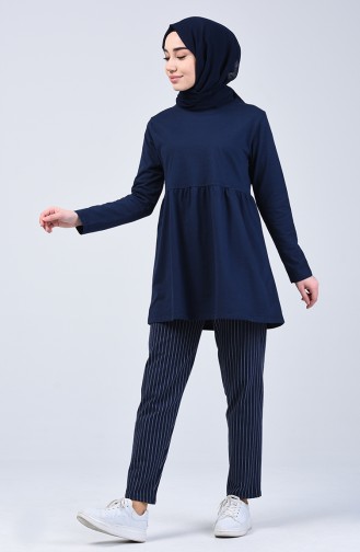 Two-Thread Striped Tunic Trousers Double Set 2007-04 Navy Blue 2007-04