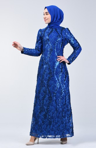 Lace Top Sequin Embroidered Evening Dress 7264-04 Saxe Blue 7264-04