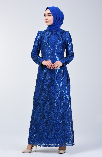Saks-Blau Hijab-Abendkleider 7264-04
