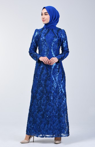 Lace Top Sequin Embroidered Evening Dress 7264-04 Saxe Blue 7264-04