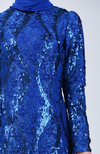 Saks-Blau Hijab-Abendkleider 7264-04