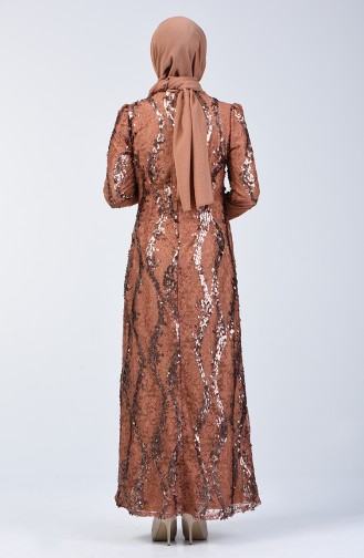 Lace Top Sequin Embroidered Evening Dress 7264-05 Brown 7264-05