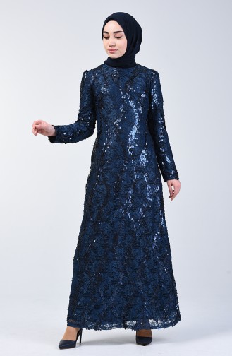 Navy Blue İslamitische Avondjurk 7264-06