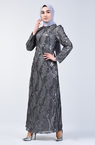 Dark Gray Hijab Evening Dress 7264-08