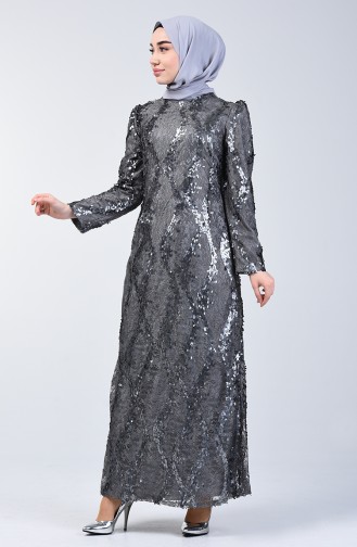 Dark Gray Hijab Evening Dress 7264-08