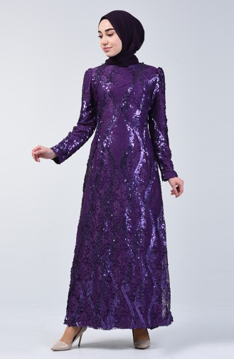 Lace Top Sequin Embroidered Evening Dress 7264-09 Purple 7264-09