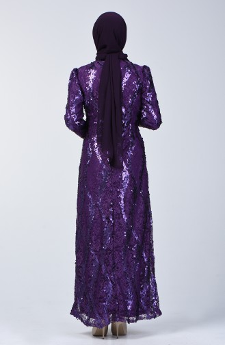 Lace Top Sequin Embroidered Evening Dress 7264-09 Purple 7264-09