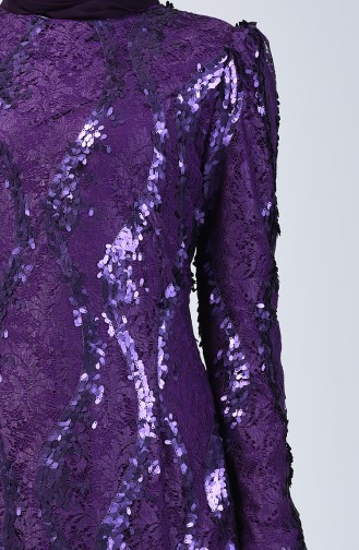 Lace Top Sequin Embroidered Evening Dress 7264-09 Purple 7264-09