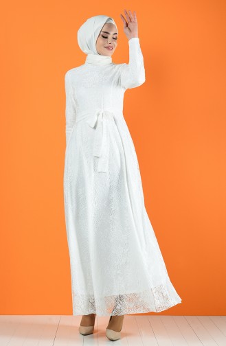 Robe de Soirée a Dentelle 1011-02 Blanc 1011-02
