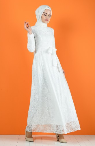 Dantelli Abiye Elbise 1011-02 Beyaz