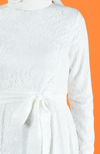 Dantelli Abiye Elbise 1011-02 Beyaz