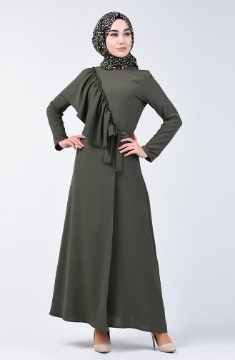 Volante Kleid aus Aerobin Stoff   0046-03 Khaki 0046-03