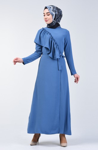 Aeroben Fabric Frilled Dress 0046-05 İndigo 0046-05