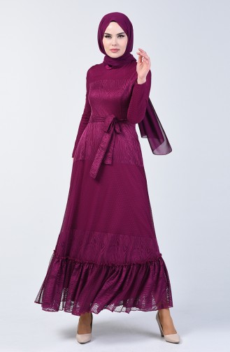 Gerafftes Tüll Kleid  1014-02 Fuchsia 1014-02