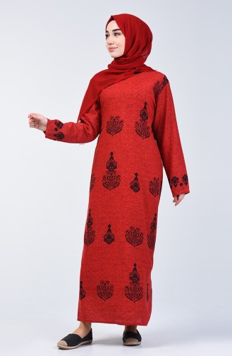 Cotton Patterned Dress 3333-01 Red 3333-01