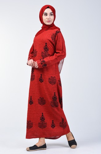 Cotton Patterned Dress 3333-01 Red 3333-01