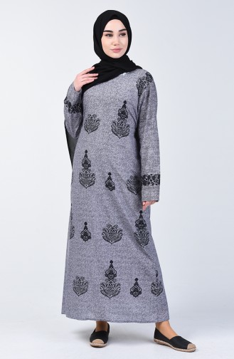 Cotton Patterned Dress 3333-03 Grey 3333-03